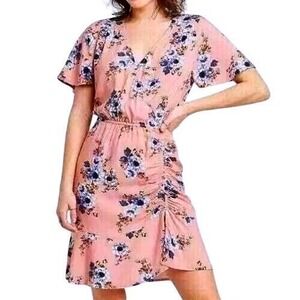 Xhilaration Floral Wrap Mini Dress Women M Tea Rose‎ Cinched Waist Boho Chic NWT